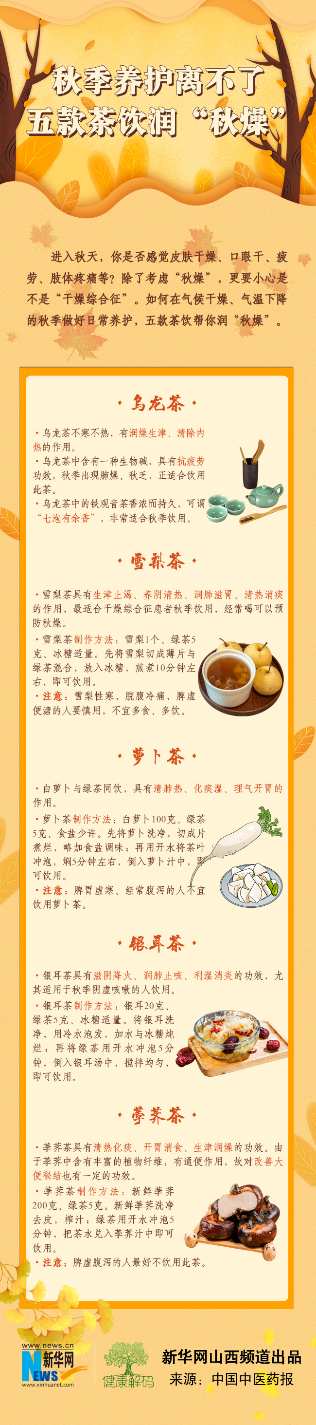 秋季養(yǎng)護離不了 五款茶飲潤“秋燥”