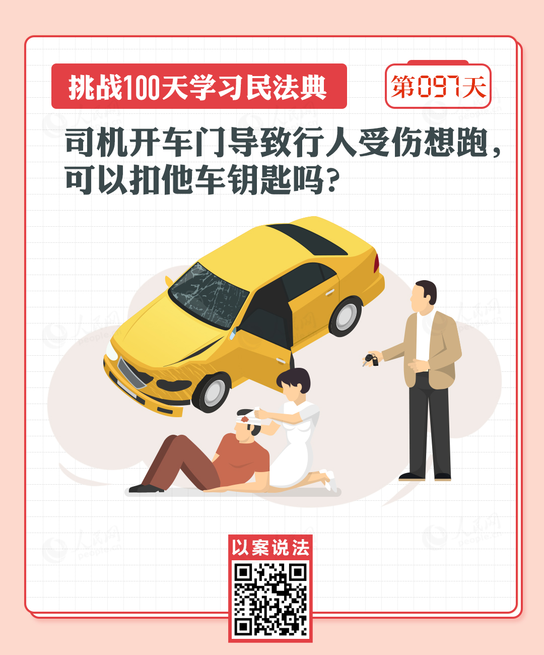 司機(jī)開車門導(dǎo)致行人受傷想跑，可以扣他車鑰匙嗎？